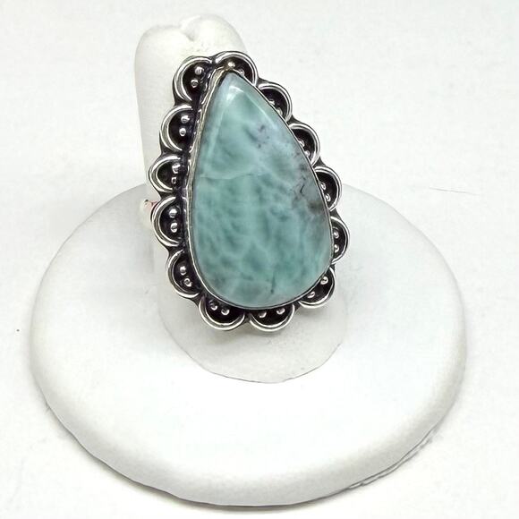 Larimar Ring Size 7.5 925 Sterling Silver Overlay - Picture 4 of 5
